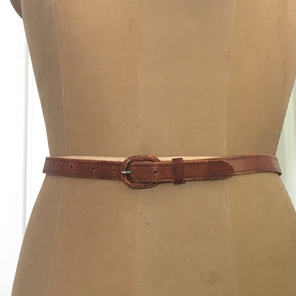 Vintage Thin Leather Belt with Oval Buckle